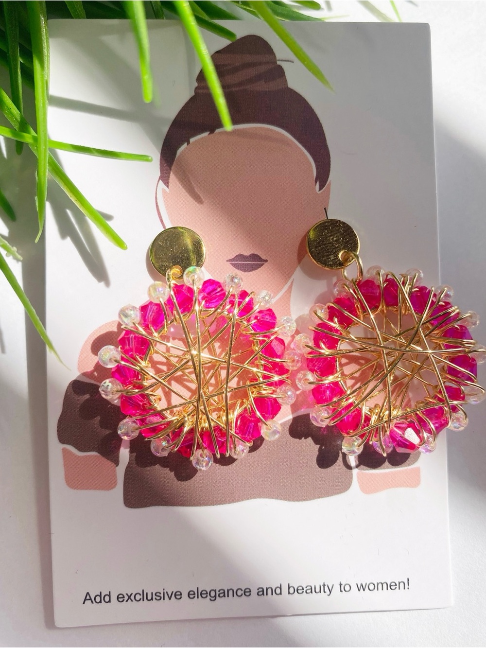 Gold-Tone Pink Beaded Floral Drop Earrings - Women Jewelry